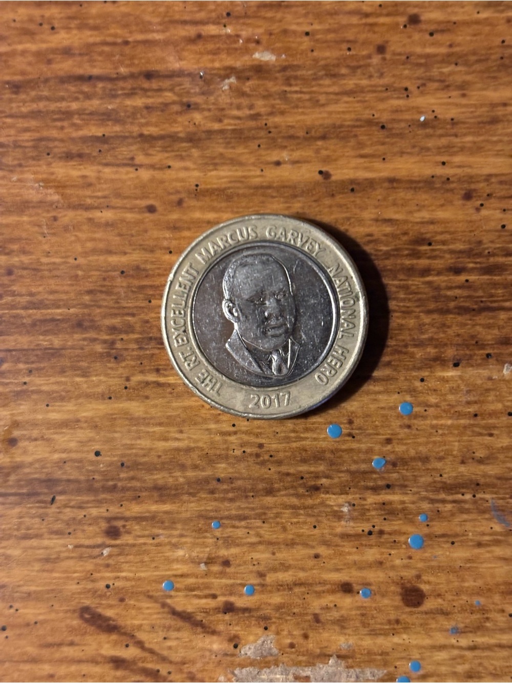 $20Jamaican coin.Two-Tone Commemorative Coin with Raised Portrait,Inscribed Edge